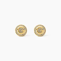 Boucles D'Oreilles Puces Guess G Crystal Acier Jaune Oxyde De Zirconium