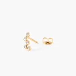 Boucles D'Oreilles Puces Halo Plaqué Or Jaune Oxyde De Zirconium