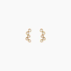 Boucles D'Oreilles Puces Halo Plaqué Or Jaune Oxyde De Zirconium