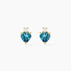 Boucles D'oreilles Puces Heart Or Jaune Topaze Oxyde De Zirconium