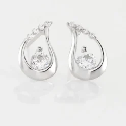 Boucles D'oreilles Puces Helie Goutte Or Blanc Oxyde De Zirconium