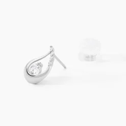 Boucles D'oreilles Puces Helie Goutte Or Blanc Oxyde De Zirconium