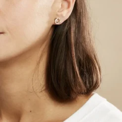 Boucles D'oreilles Puces Henia Plaqué Or Jaune Oxyde De Zirconium