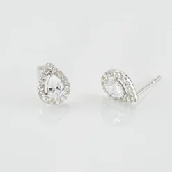 Boucles D'oreilles Puces Hildana Or Blanc Oxyde De Zirconium