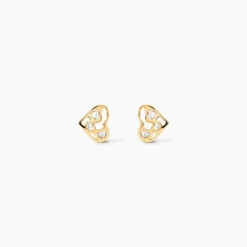 Boucles D'oreilles Puces Huan Cœur Or Jaune Oxyde De Zirconium