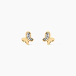 Boucles D'oreilles Puces Ilham Papillon Or Jaune Oxyde De Zirconium