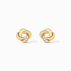 Boucles D'oreilles Puces Ilhem Fleur Or Jaune Oxyde De Zirconium