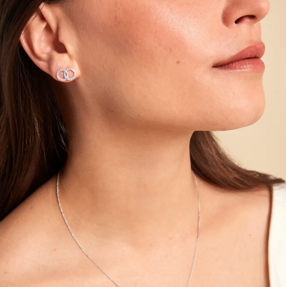Boucles D'oreilles Puces Iwa Argent Blanc Oxyde De Zirconium