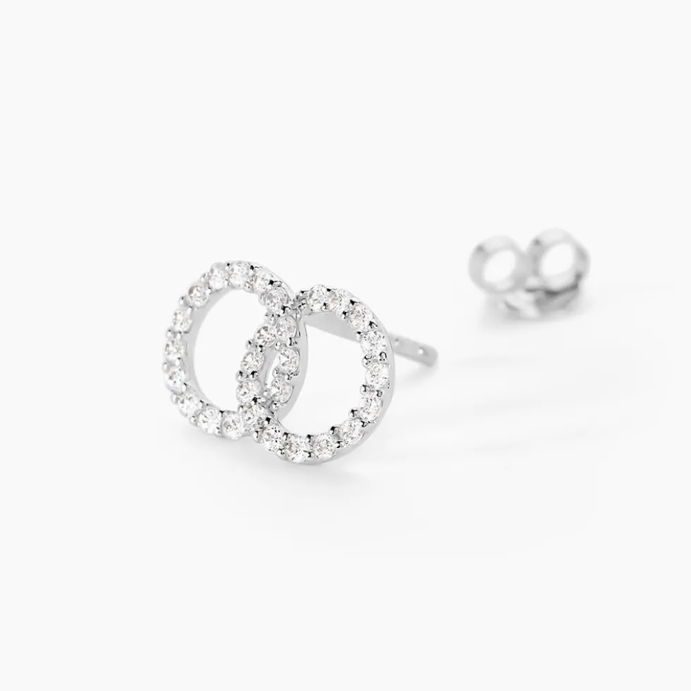 Boucles D'oreilles Puces Iwa Argent Blanc Oxyde De Zirconium