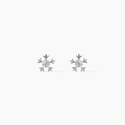 Boucles D'oreilles Puces Jamie Flocon Or Blanc Oxyde De Zirconium