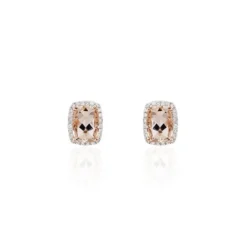 Boucles D'oreilles Puces Kloe Or Rose Morganite Et Diamant