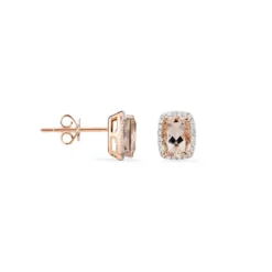 Boucles D'oreilles Puces Kloe Or Rose Morganite Et Diamant