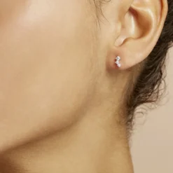 Boucles D'oreilles Puces Kyoto Or Blanc Oxyde De Zirconium