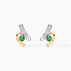 Boucles D'oreilles Puces Loubra Or Jaune Emeraude