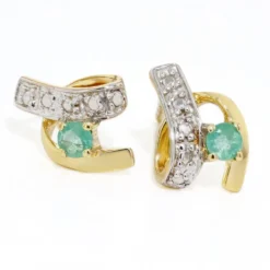 Boucles D'oreilles Puces Loubra Or Jaune Emeraude