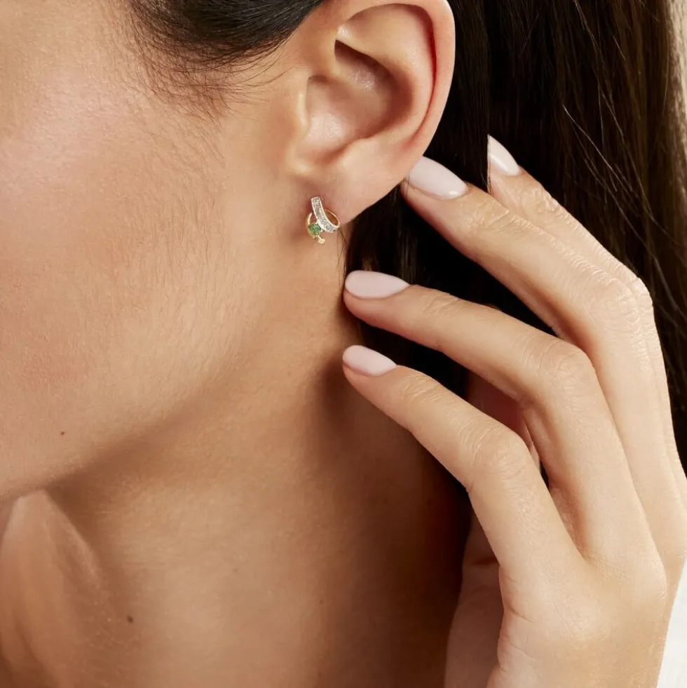 Boucles D'oreilles Puces Loubra Or Jaune Emeraude