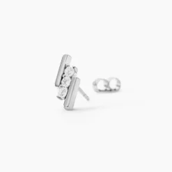 Boucles D'oreilles Puces Lousie Argent Blanc Oxyde De Zirconium