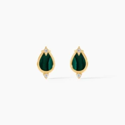 Boucles D'Oreilles Puces Luminea Or Jaune Malachite Oxyde De Zirconium