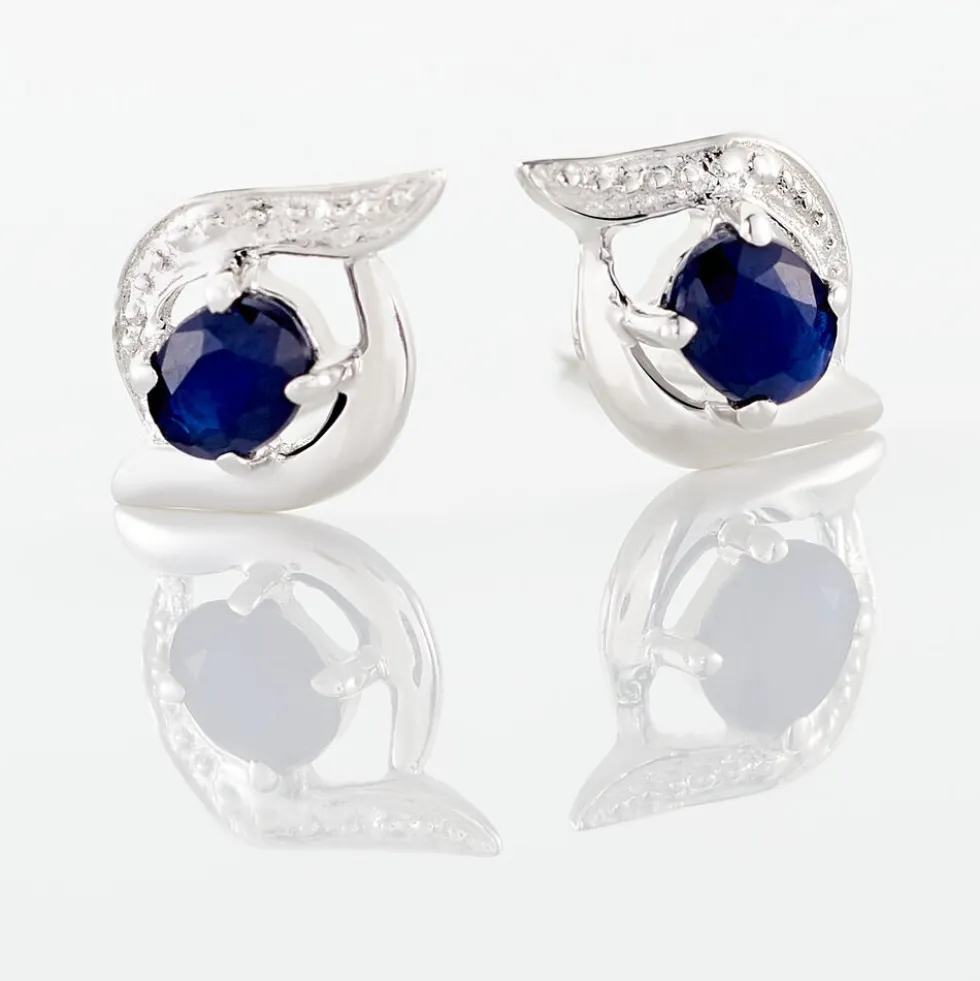 Boucles D'oreilles Puces Lydia Or Blanc Saphir