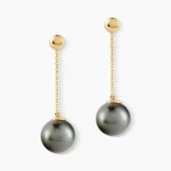 Boucles D'oreilles Puces Marie-noela Or Jaune Perle De Tahiti