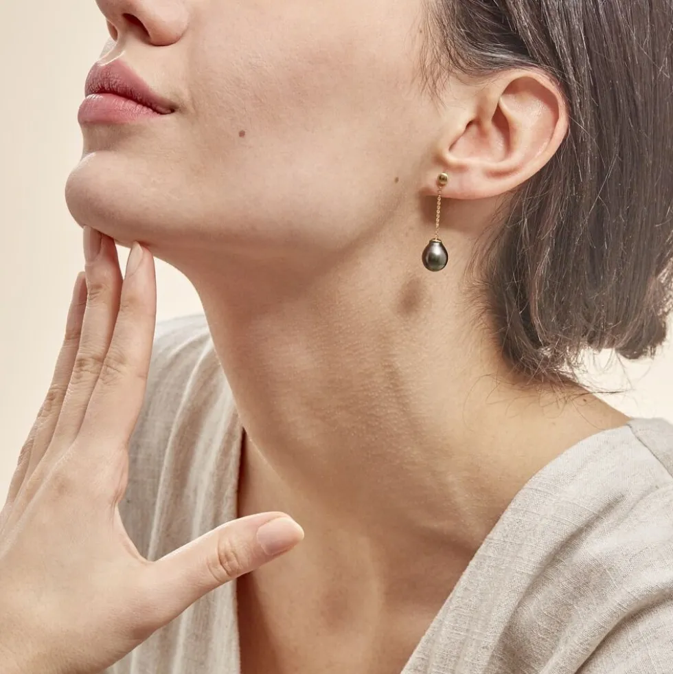 Boucles D'oreilles Puces Marie-noela Or Jaune Perle De Tahiti