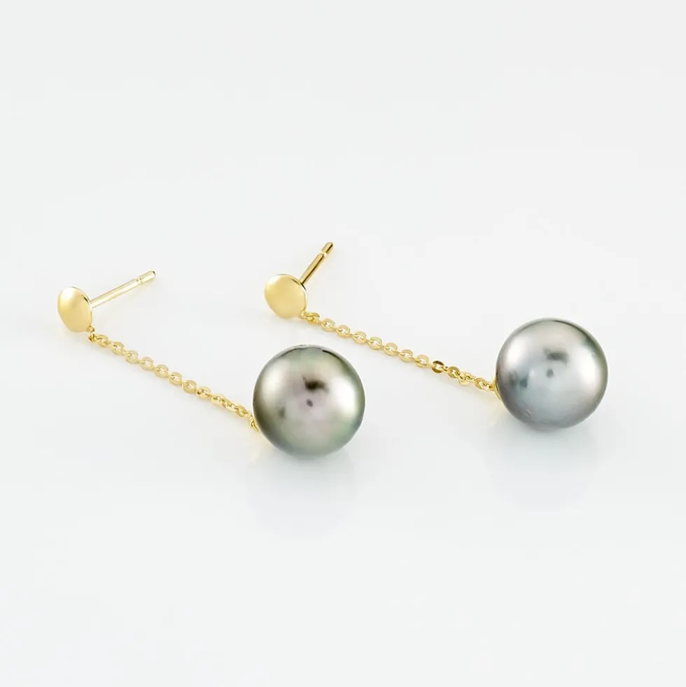 Boucles D'oreilles Puces Marie-noela Or Jaune Perle De Tahiti