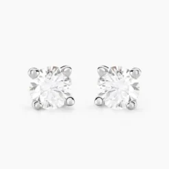 Boucles D'oreilles Puces Maurane Argent Blanc Diamant Synthétique