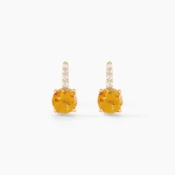 Boucles D'oreilles Puces Monroe Or Jaune Citrine Oxyde De Zirconium