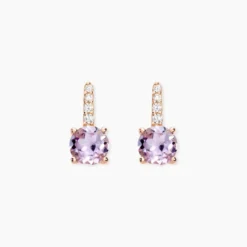 Boucles D'oreilles Puces Monroe Or Rose Quartz Oxyde De Zirconium