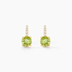 Boucles D'oreilles Puces Monroe Or Blanc Péridot Oxyde De Zirconium