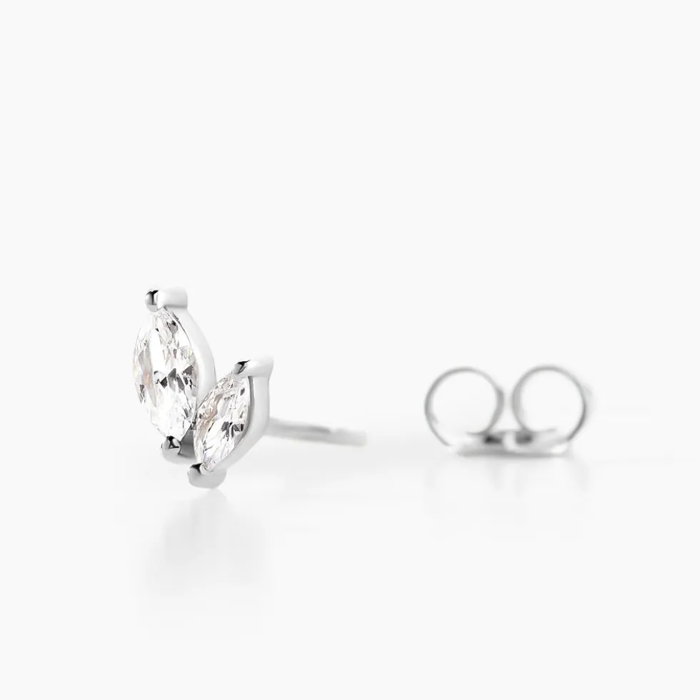 Boucles D'oreilles Puces Navette Argent Blanc Oxyde De Zirconium