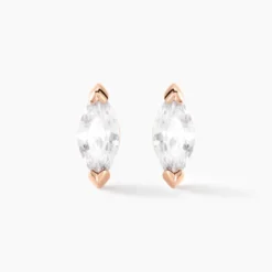 Boucles D'oreilles Puces Navette Argent Rose Oxyde De Zirconium