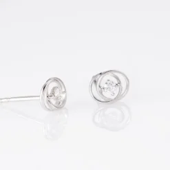 Boucles D'oreilles Puces Nid D'amour Or Blanc Diamant