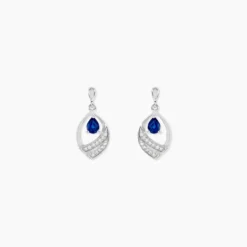 Boucles D'oreilles Puces Odila Or Blanc Saphir Et Diamant