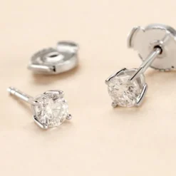 Boucles D'oreilles Puces One Or Jaune Diamants