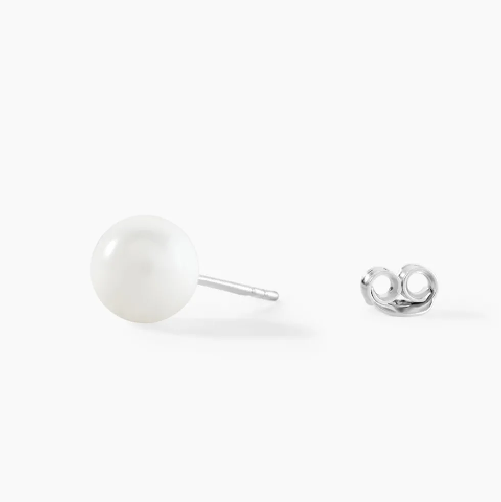 Boucles D'oreilles Puces Orbe Argent Blanc Céramique