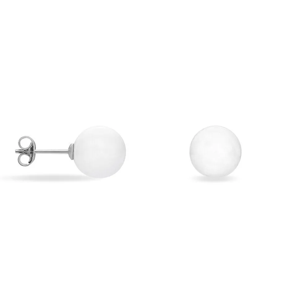 Boucles D'oreilles Puces Orbe Argent Blanc Céramique