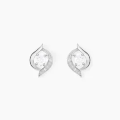 Boucles D'oreilles Puces Or Blanc Lydia Oxydes De Zirconium