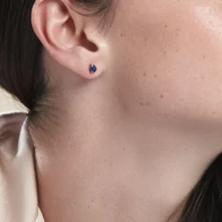 Boucles D'oreilles Puces Or Blanc Pluie D'Eclat Saphir