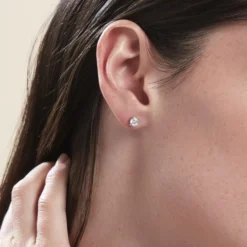 Boucles D'oreilles Puces Or Blanc Katherina Oxyde De Zirconium