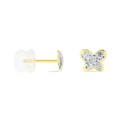 Boucles D'oreilles Puces Or Jaune Cercis Strass