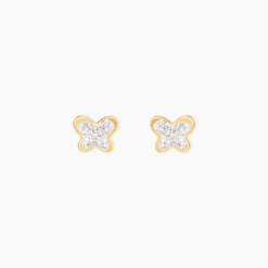 Boucles D'oreilles Puces Or Jaune Cercis Strass