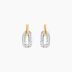 Boucles D'Oreilles Puces Or Jaune Argent Blanc Oxyde De Zirconium