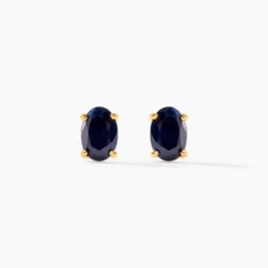 Boucles D'oreilles Puces Or Jaune Ovale Saphir