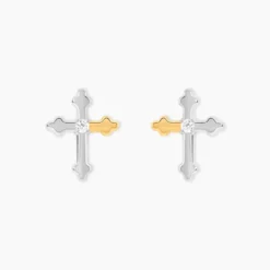 Boucles D'Oreilles Puces Or Jaune Argent Blanc Oxyde De Zirconium