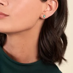 Boucles D'oreilles Puces Ovale Or Blanc Emeraude