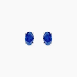 Boucles D'oreilles Puces Ovale Or Blanc Saphir