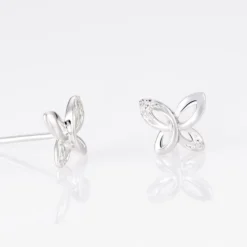 Boucles D'oreilles Puces Papillon Or Blanc Diamant