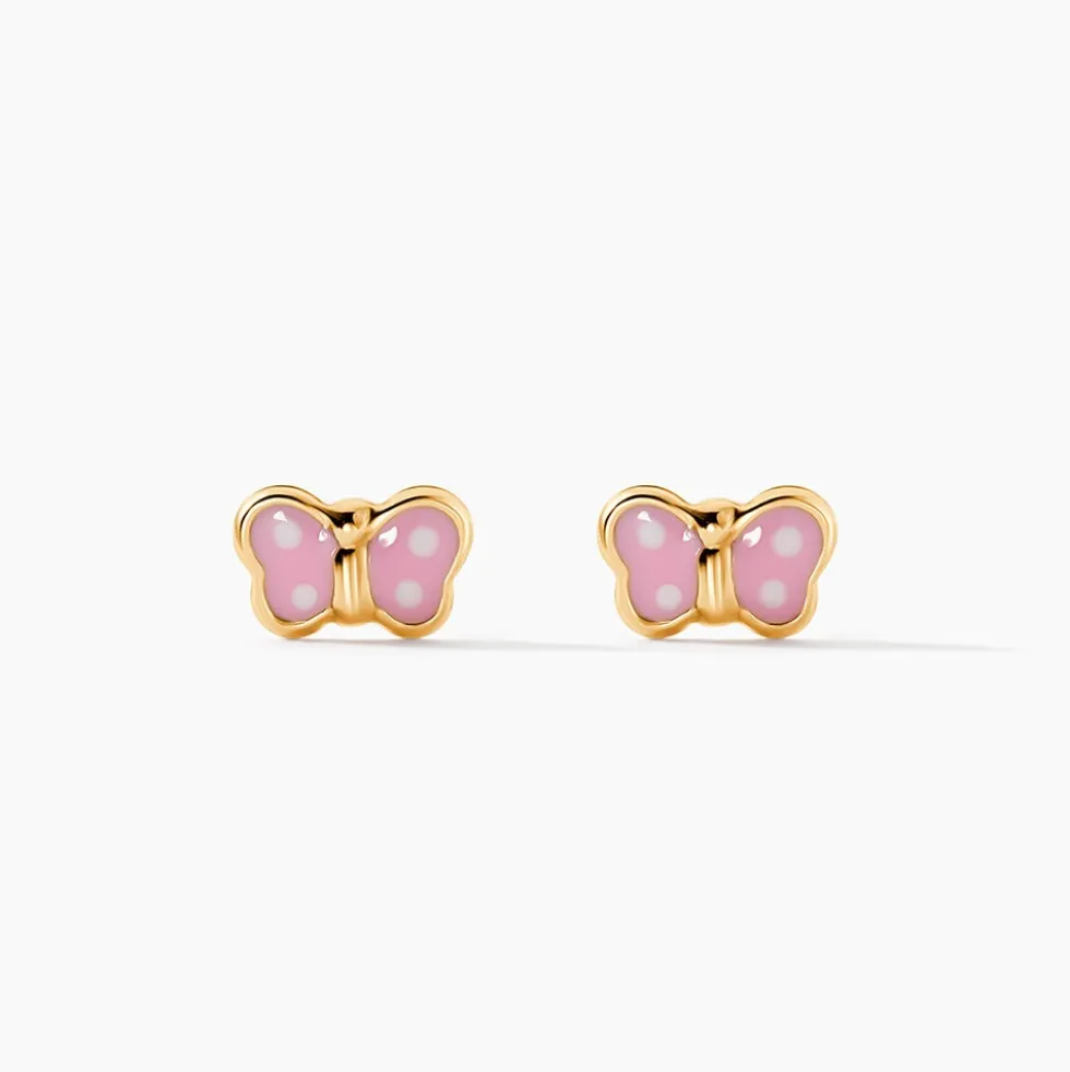 Boucles D'oreilles Puces Papillon Rose Or Jaune