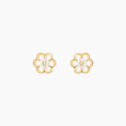 Boucles D'oreilles Puces Philine Fleur Or Jaune Oxyde De Zirconium